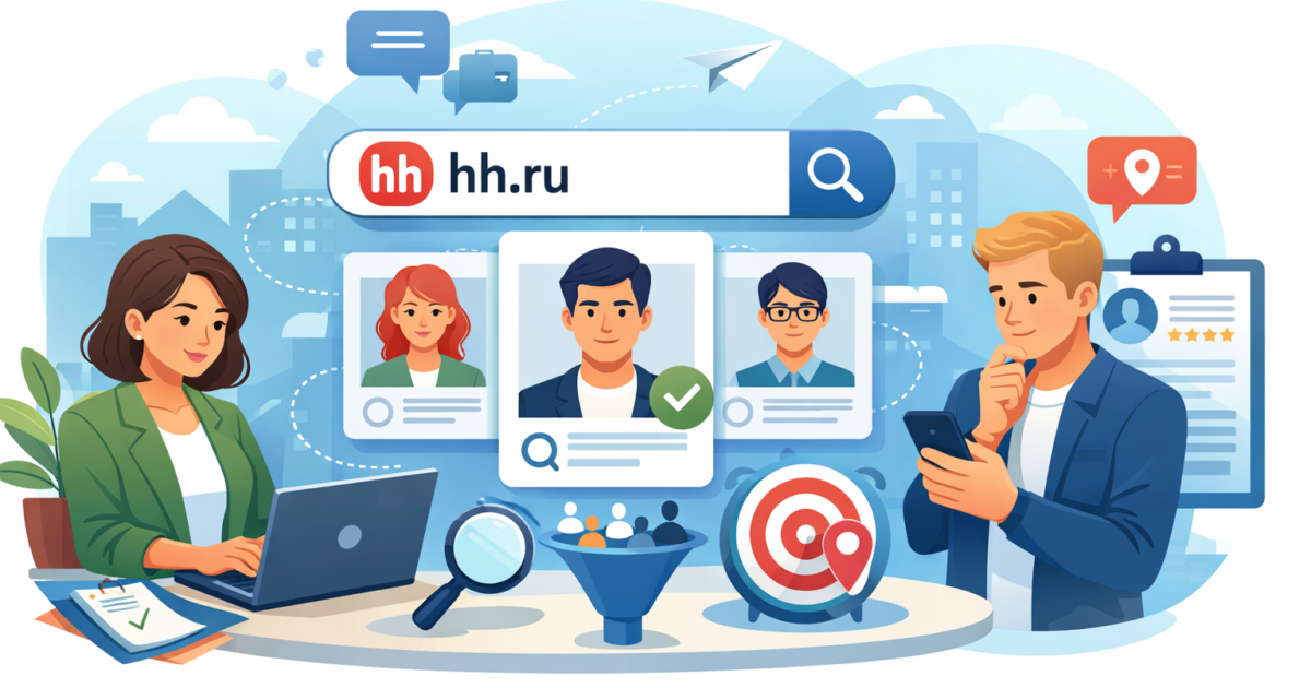 Поиск кандидатов на hh.ru — рекрутер настраивает фильтры и отбирает резюме
